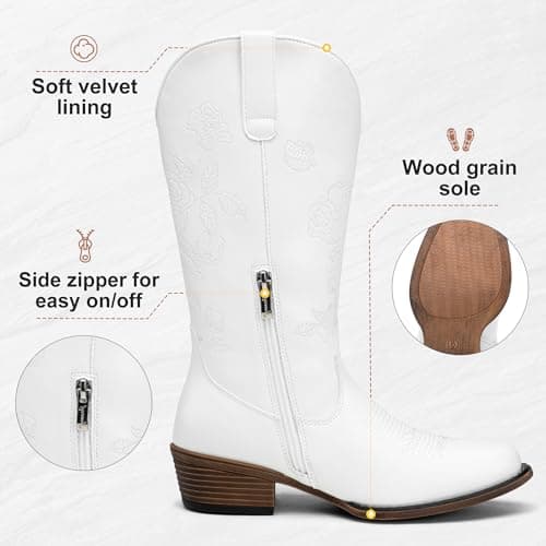 Jeossy Women's Embroidered Cowboy Mid Calf Boots