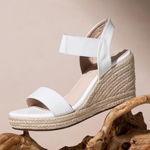 Jeossy Women's Comfortable Black Elastic Ankle Strap Wedge Sandals
