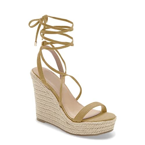 Coutgo Women's Espadrille Wedge Lace-Up Ankle Strap Sandals