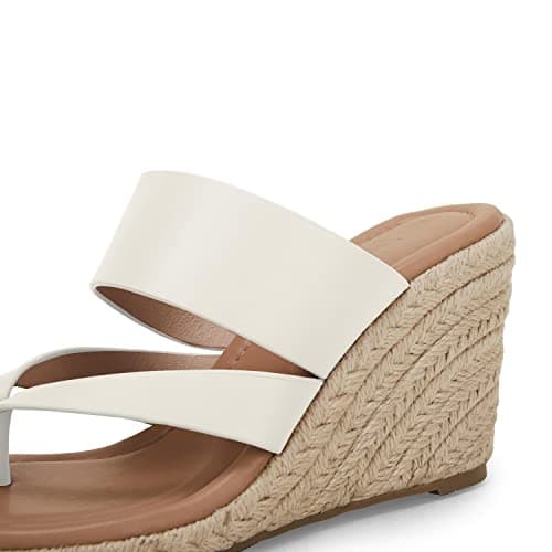 Coutgo Women's Espadrille Wedge Sandals Leather Strap Slides Summer Casual