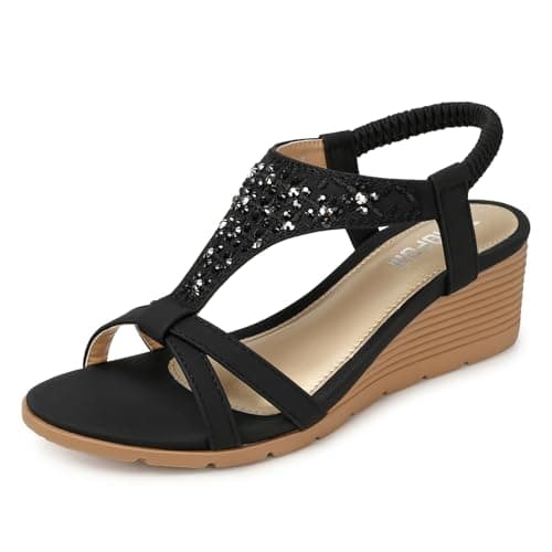 Temofon Women's Low Wedge Heel Summer Flower Sandals