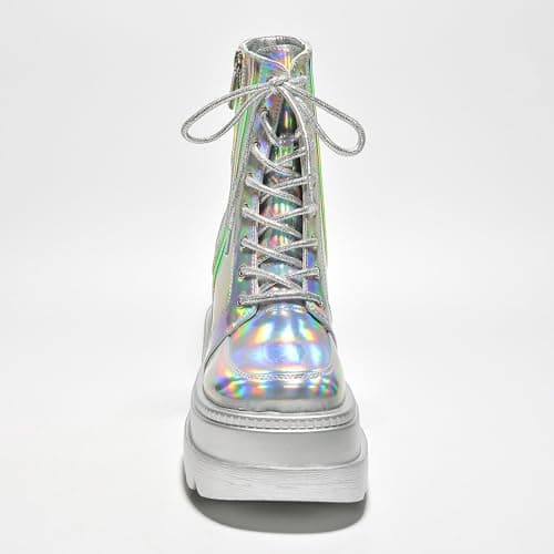 Radio Holographic Ankle Boots with Chunky Block Heels - Women's Size 9