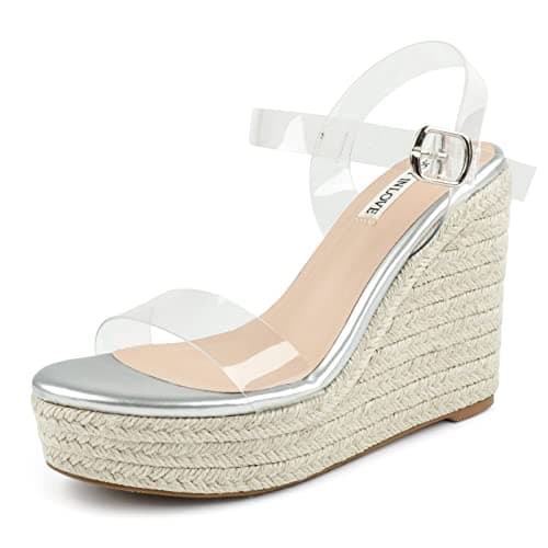 JOY IN LOVE Women's Wedge Espadrille Heel Sandals with Ankle Strap