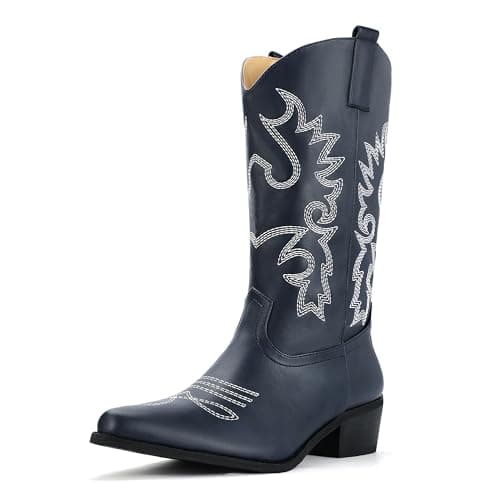 IDIFU Women's Mid-Calf Embroidered Cowboy Boots