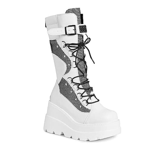 UOQAPRE Women's Winter Punk Chunky Mid-Calf Booties Heel Side Zip Rounds Toe