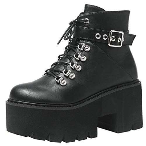 Goth Women's Platform Ankle Boots with Chunky High Heel and Lace Up Detail