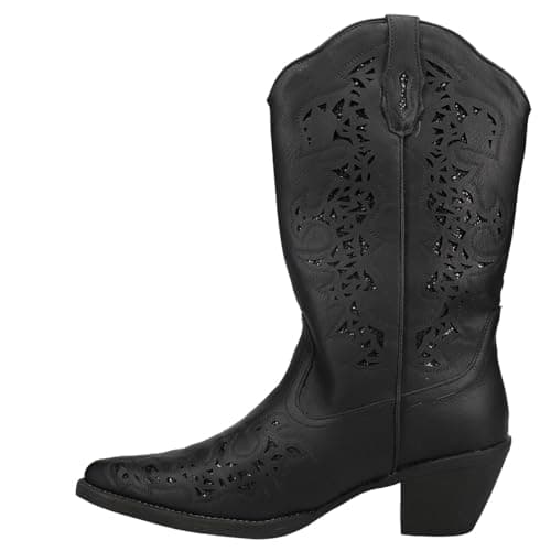 Roper Womens Alisa Snip Toe Western Boots - Mid Calf, Low Heel, Black