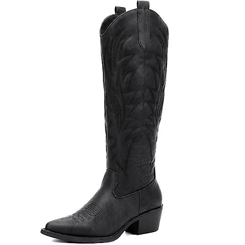 GLOBALWIN Women's Cowboy Cowgirl Embroidered Knee High Boots