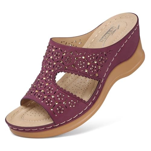 SHIBEVER Women's Dressy Wedge Sandals - Summer Slip-On Comfort Walking Platforms
