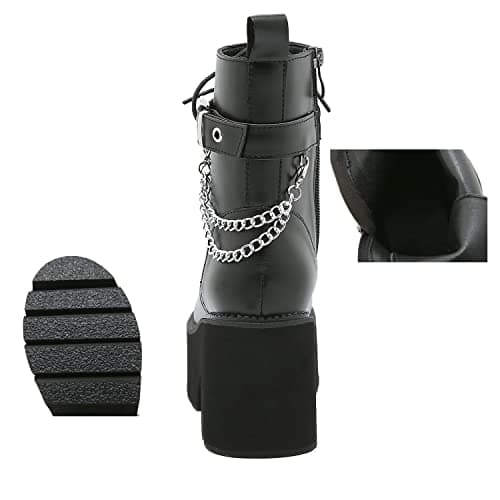 GooMaShoes Women's Black Lace up Goth Platform Boots for Cosplay and Fashion
| GooMaShoes Women's Chunky Block Ankle Gothic Combat Boots for Gothic and Punk Stylists
| GooMaShoes Black Lace up Gothic Platform Boots with Chunky Block Heel for Women