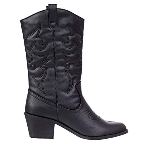 Charlies Albert Women's Mid-Calf Embroidered Cowboy Boots Low Stacked Heel Western