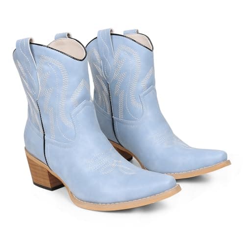 Gioiannoca Western Cowgirl Short Booties for Women Pointed Toe Embroidered Comfort Side Zipper