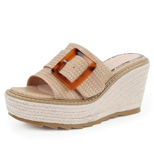 Viapipa Women's Dressy Wedge Sandals, Adjustable Ankle Strap, Comfortable High Heel