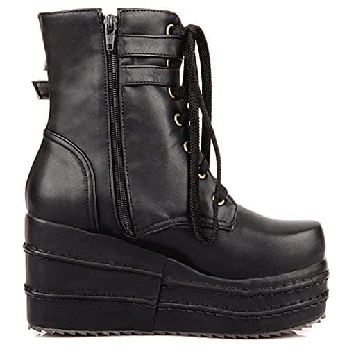 Hidden Wedge Lace Up Platform Ankle Boots for Women