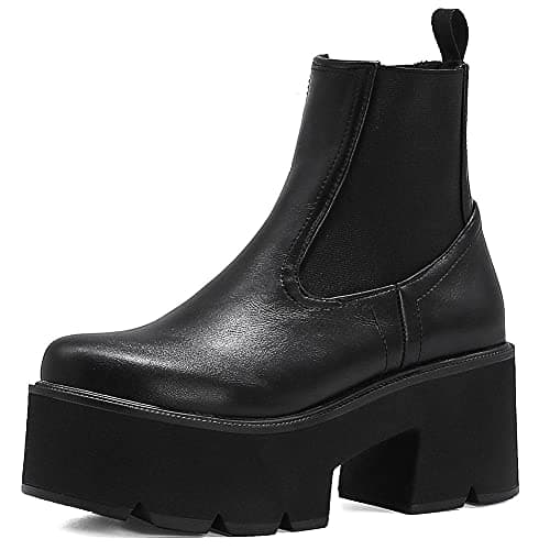 Mikarka Zipper Studded Goth Platform Combat Ankle Boots for Women Mid Chunky Block Heel Motorcyclist Boots