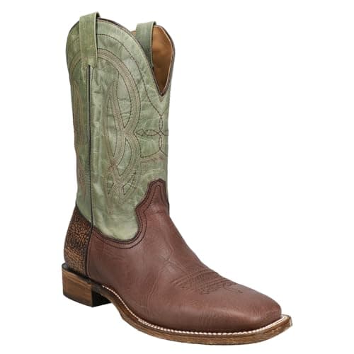 Men's Brown Bull Shoulder Tooled-Inlay Square Toe Casual Boots - Mid Calf
