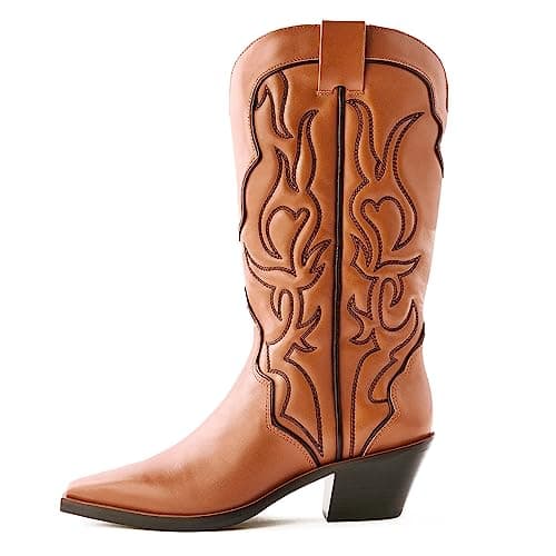 Red Yolkomo Western Cowgirl Boots, Pointed Toe Mid Calf Knee High