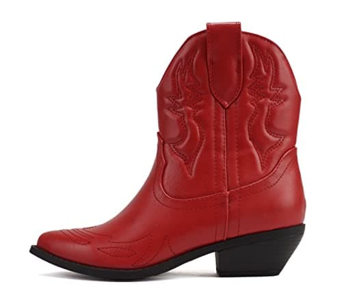 Soda Women's Cowgirl Cowboy Western Stitched Short Booties Pointed Toe (Wide Fit Available)