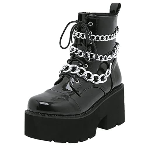 Goth Women's Platform Ankle Boots with Chunky High Heel and Lace Up Detail