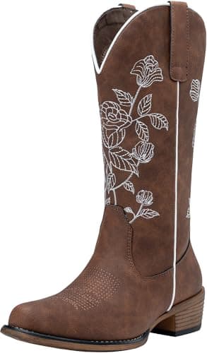 Jeossy Women's Embroidered Cowboy Mid Calf Boots