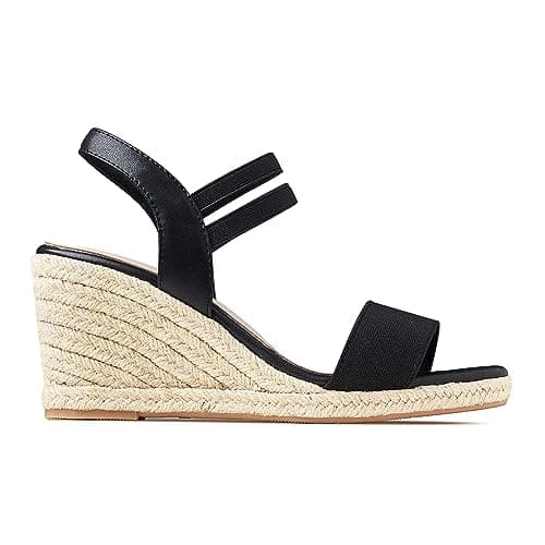 Women's Low Wedge Espadrille Sandals with Elastic Ankle Straps