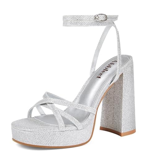 Abbleet Chunky Block Heels Strappy Open Toe Lace-up Wedding Party Evening Shoes