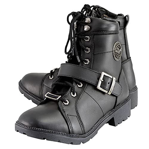 Milwaukee Premium Black Lace-Up Motorcycle Boots for Women