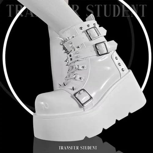 LETCLOCOM Women's Gothic Ankle Booties with Metal Buckle & Zip Lace-Up