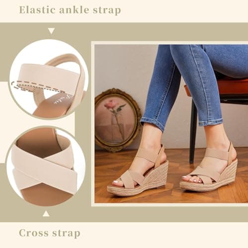 Putu Women's Elastic Ankle Strap Wedge Sandals