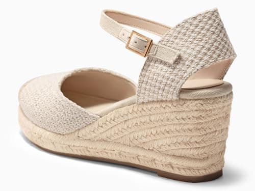 Coutgo Women's Raffia Platform Wedge Sandals with Ankle Buckle Strap