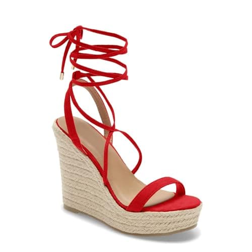 Coutgo Women's Espadrille Wedge Lace-Up Ankle Strap Sandals