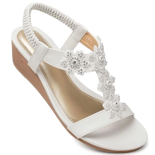 SHIBEVER Women's Comfortable Floral Open Toe Wedge Sandals