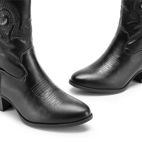 Dream Pairs Women's Mid Calf Embroidered Cowgirl Boots