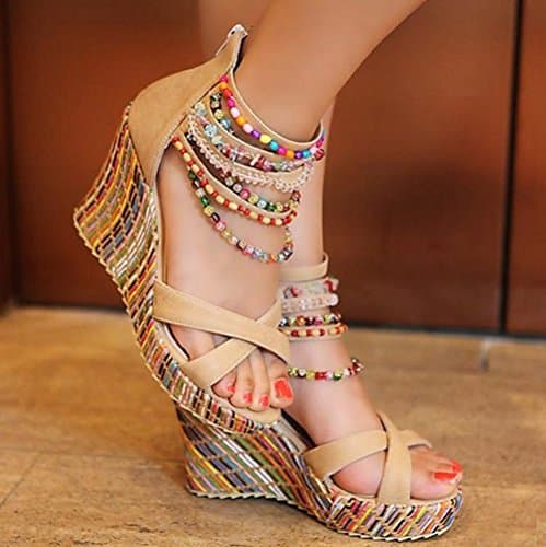Get More Beauty Women's Pearls Across Top Platform Sandals