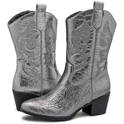 GLOBALWIN Women's Mid Calf Western Cowgirl Bootschunky Low Heel