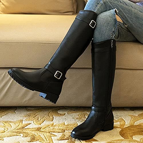 Mikarka Women's Metal Buckle Fur Lined Knee High Winter Riding Boots