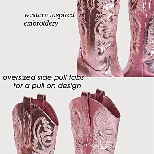 MUCCI Women's Embroidered Cowgirl Boots with Chunky Heel