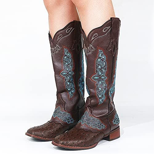 Cowboy Boots for Women: Low Chunky Heel Embroidered Mid Calf Boots