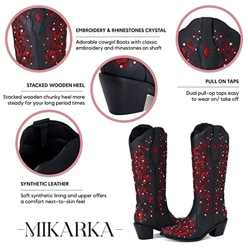 Glitter Cowboy Boots for Women Mid-Heeled Cowgirl Boots