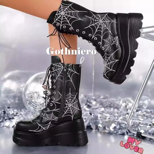 Gothniero Women Black Platform Gothic Knee High Boots Winter Chunky Heel Punk Rave Shoes Size 5.5-11  
Gothniero Women Black Platform Gothic Mid Calf Boots Winter Chunky Heel Punk Rave Lace Up Combat Shoes Size 5.5-11  
Gothniero Women Black Winter K