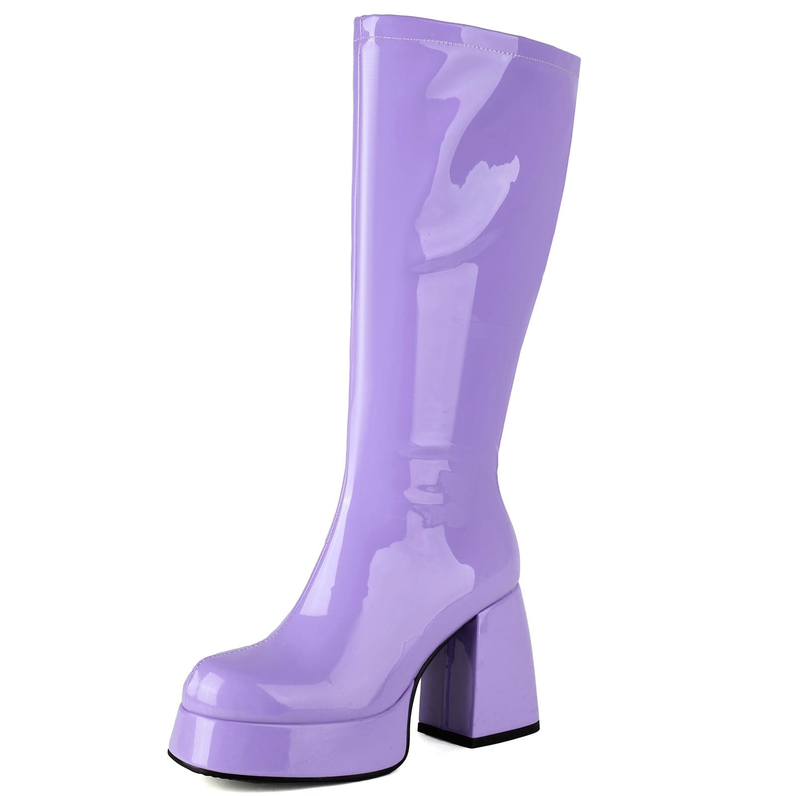 Roimaash Women's Mid-Calf Metallic Patent Platform Boots