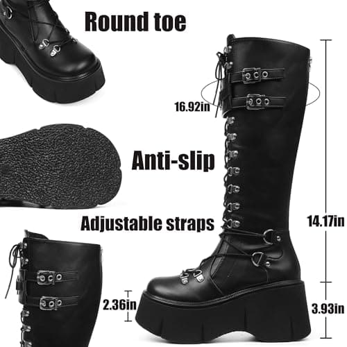 AMINUGAL Women's Chunky Heeled Zipper Platform Boots