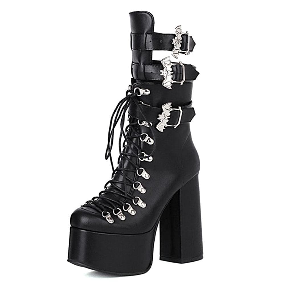 Goth Chunky Heel Lace Up Motorcycle Boots for Women