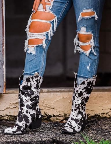 Women's Mid Calf Cowgirl Western Print Boots US4-11