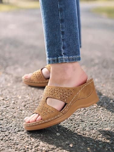 SHIBEVER Women's Dressy Wedge Sandals - Summer Slip-On Comfort Walking Platforms
