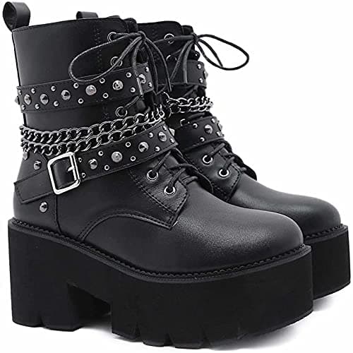 Rui Yue Women's Chunky Ankle Zipper Combat Boots