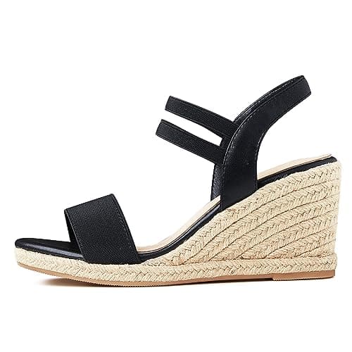 Women's Low Wedge Espadrille Sandals with Elastic Ankle Straps