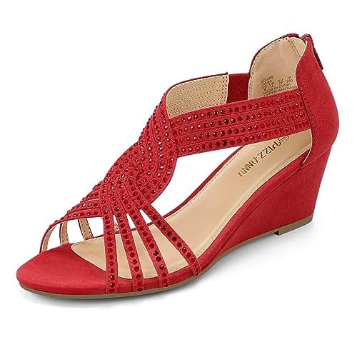 PIZZ ANNU Women's Sparkly Rhinestone Open-Toe Low Wedge Sandals for Bridal Dance Evening