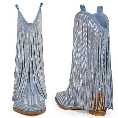 HICLOTSA Sparkly Rhinestone Western Boots for Women