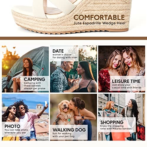 Women's Open Toe Wedge Espadrille Sandals - Comfortable Slip On Platforms